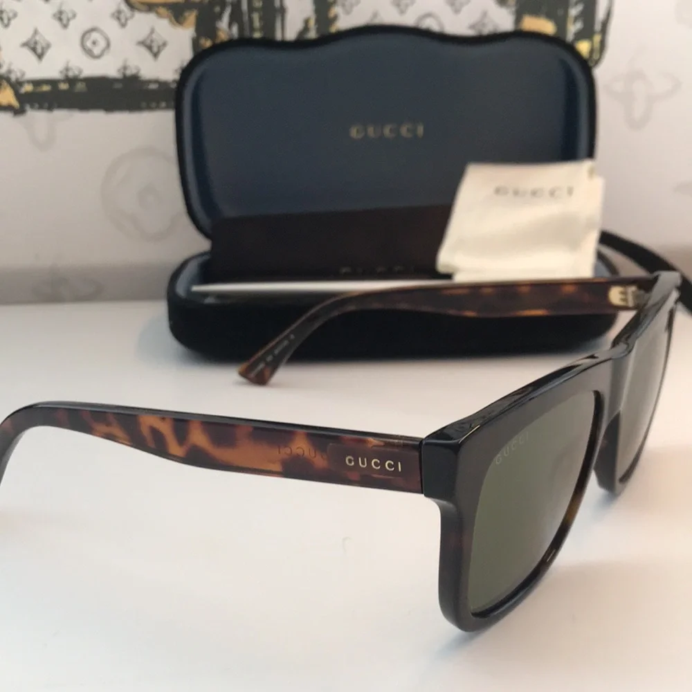 Authentic New Gucci GG0158S 002 Sunglasses – Tortoise & Green